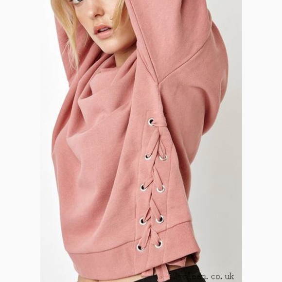 NEW LA Hearts Side Lace-Up Crew Neck Sweatshirt - Picture 2 of 7